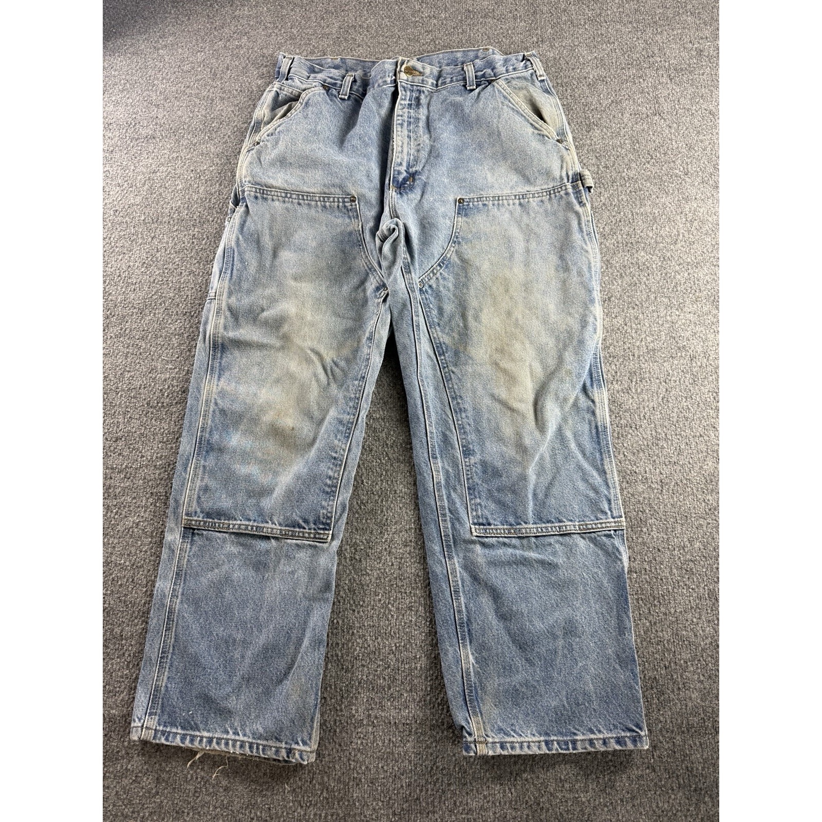 Vintage Faded Carhartt B73 Dst Double Knee Dungaree Denim Jeans Men's 38x30 Y2k